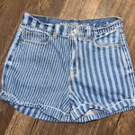 American Eagle  cuffed striped high rise denim mom short Photo 0