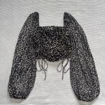 Fiestar Women’s Mesh Cheetah Print Ruched Long Puff Sleeve Crop Top Sz Sm Square Neck Photo 0