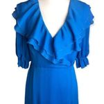 River Island Blue Frilly Crepe 3/4 Sleeve Sheer Midi Dress Photo 1