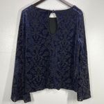 ECI ‎ Velvet Burnout Blouse Top Long Sleeve Damask Print Keyhole Back Bell Sleeve Photo 0