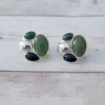 Vintage Clip On Earrings Silver Tone & Shades of Green Photo 1