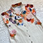 Cristina Vergani Italian Linen Shirt Dress S Beige Floral Button Down European Pink Photo 3