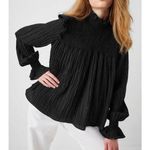 French Connection Black Long Sleeve Boza Crinkle Smocked Blouse XS NWT Photo 0