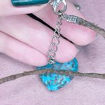 686. Turquoise Color Stone Mosaic Heart Pendant Necklace Blue Photo 2
