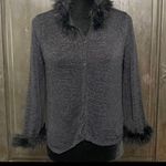 iMY Vintage Black cardigan sweater w/fur on collar & cuffs - size small Photo 0