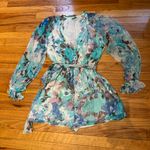 Hemant and Nandita NWOT x Revolve Teien In blue Romper colorful coquette coastal chiffon watercolor floral Print Long Sleeve Shorts Photo 6