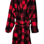 VTG LL Bean Buffalo Plaid Fleece Robe Red Black Check Lounge Wear Women's L/XL Size L Photo 0