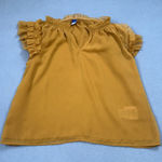 Old Navy Blouse Top Small Womens Mustard Yellow Ruffle Sleeve Sheer V Neck Cute Photo 0