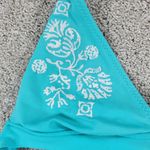 Becca  Womens Bikini Large Teal Blue 2 Piece Floral Embroidered Triangle Halter Photo 3