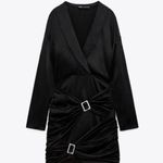 ZARA New  Black Jewel Buckle Trim Satin Effect Long Sleeve Night Out Dress sz S Photo 3