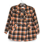 Charming Charlie  Pea Coat Women’s Size M Orange & Brown Plaid Jacket 3/4 Sleeves Photo 0