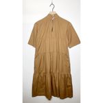 Everlane The Tiered Midi Dress Cotton Mock Neck Short Sleeve Tan XS Photo 5