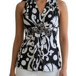 Cache  Brown & White Damask Tie  Back  Sleeveless Top Medallion Center EUC Size M Photo 0