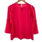 CeCe Pink Ruffle Sleeve Silk Peasant Blouse Top Photo 6