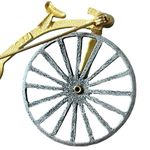 Vtg Signed‎ JJ Jonette Pin Old Time Big Wheel Bicycle Goldtone Metal Brooch Pin Silver Photo 2