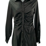 Princess Polly Black Satin Ruched Button Doen Long Sleeve Mini Shirt Dress Sz 6 Photo 0