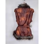 Powder River Outfitters Vest Womens XL Brown Faux Leather/Fur Belted Photo 9