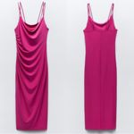 ZARA Women’s Draped Neckline Midi Dress Sleeveless Blogger Favorite in Fuchsia M Photo 2