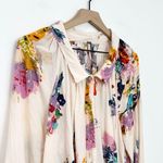 Free People  Meadow Lark Blouse Button Front Shirt Cream Floral Long Sleeve XS Photo 3