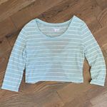 Cooperative  Open Back Scalloped Aqua Light Blue striped bow white top Si… Photo 15