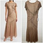 Pisarro Nights Women's Beaded Gown Beige Size 4 Formal Dress Short Sleeve Tan Photo 1