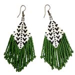 Handmade Boho Beaded Fringe Earrings Matte Emerald Green Black Diamond NIB Photo 0