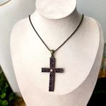 Brass Purple Crystal Cross Pendant on 18" Chain Photo 0