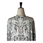 Tribal Shirt Women Large Ivory Gray Floral Fleur Lace Up Neck Ruffle Hem Top Photo 3