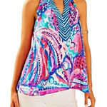 Lilly Pulitzer Achelle Top Colony Coral Shell Out Blue Pink Sleeveless Small Photo 0