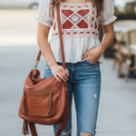 Rebellion Again embroidered sheer Boho knit sheer blouse. Orange Photo 0