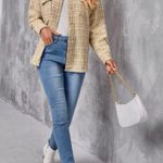 Plaid Flap Pocket Overcoat Tan Size M Photo 2