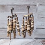 Vintage Screw Back Earrings Multi Stand Tan Dangle Long Statement Photo 0