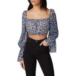 Fame and Partners  The Willet Blue Floral Cropped Top size 12 Photo 1