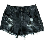 Ripped Denim Shorts Frayed Hem‎ Distressed Black Wash Juniors Women's Photo 0
