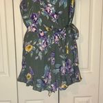 Blue Rain  Green Floral Romper Tie Belt Vneck XL Photo 3