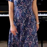 LL Bean Blue Floral Short Sleeve‎ Summer Knit Midi Dress Size 2X Photo 0