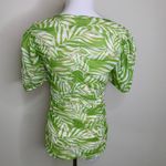 Cato Lime Green Bamboo? Print Mesh Stretch Top Puff Sleeve Sz Small Photo 1