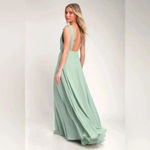 Lulus Bridesmaid Maxi dress Dance the Night Away Sage Green Backless mint bows Photo 10