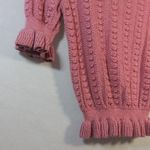 Calligraphie Pink Puff Sleeve Swiss Dot Ruffle Short Sleeve Sweater Size Small Photo 2