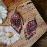 Colorful Beads Tassel Dangle Earrings‎ Retro Bohemian Ethnic Style Brown Photo 3