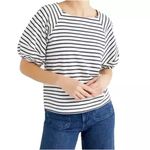 Free Assembly Square Neck Top Womens White Black Stripes Short Balloon Sleeve S Photo 3
