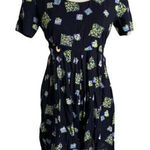 Vintage 90s Rayon Shorts Romper S Blue Floral Tie Waist Zipper Short Sleeves Photo 0