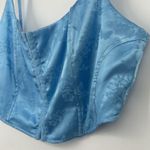 LA Hearts  Blue Satin Bra Crop Top Embroidered Butterflies Floral Smocked Size L Photo 2