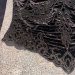 Tadashi Shoji  Vintage Mock Neck Long Sleeve Sheer Velvet Beaded Top Brown XS Photo 3