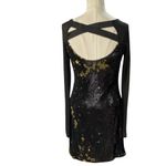 LaRok Black and Gold Bodycon Sequin Long Sleeve Dress Size SMALL Photo 4