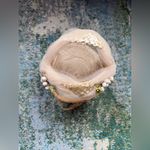 Vintage woven face veil floral bridal wedding headpiece hat Tan Photo 2