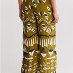 T Tahari  Drawstring Waist Olive Patterned Wide-Leg Pants Photo 2