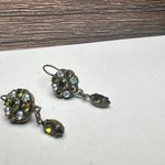Kenny Ma Green & AB Rhinestone Antiqued Brass Pierced Earrings with Teardrop Photo 3