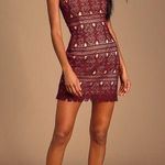 LULU’S Adara Burgundy Crochet Lace Mini Dress NWT Size Medium Red Photo 0
