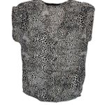 ZARA  Top Blouse Black & White Animal Print V-Neck Studded Short Sleeve Top Small Photo 8